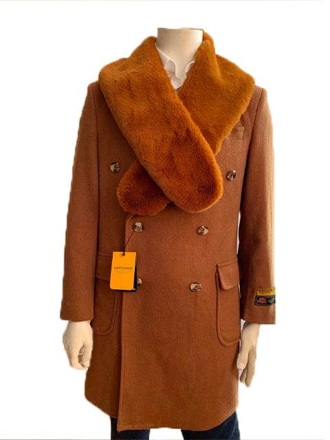 Mens Overcoat With Fur Collar Double Breasted Cashmere And Wool