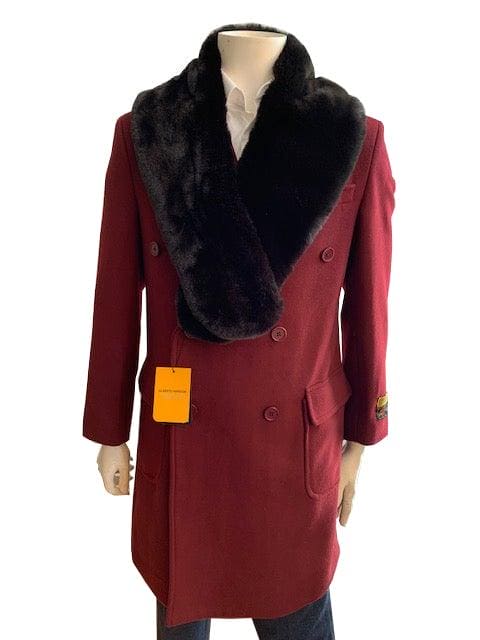 Mens Overcoat With Fur Collar - Black Topcoat main image 1
