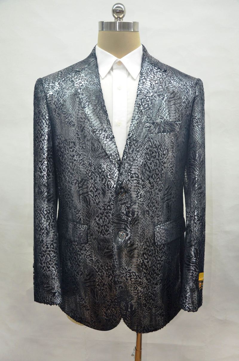 Mens Snakeskin Jacket - Mens Snakeskin Blazer - Black - AlbertoNardoniStore