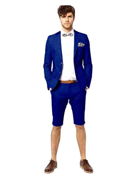 navy blue mens dress shorts Luca Faloni - Shorts - Cotton with Elastane - Concealed 3-Button Closure - Navy Blue