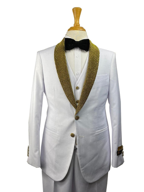 33-C-TUX-SHAWL WHITE-GOLD - Tuxedo Wholesale Distributors - AlbertoNardoniStore