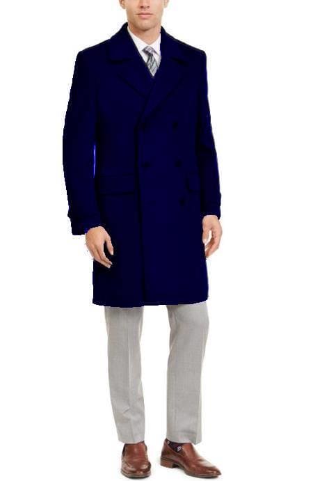 Mens Wool Trench coat - "Navy Blue" Color Mens Overcoat - AlbertoNardoniStore