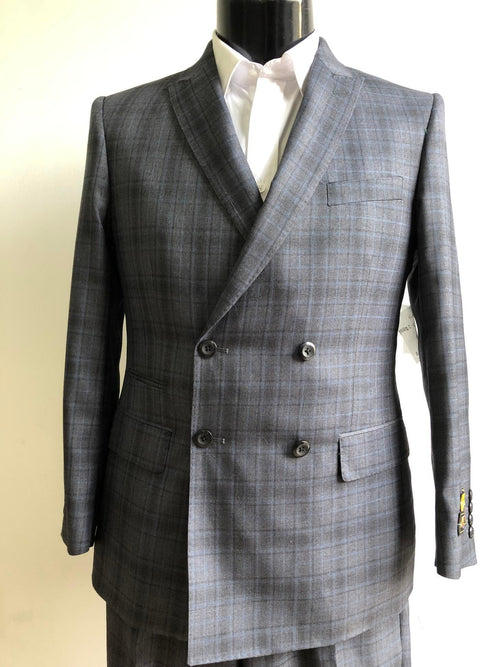 Slim Fit Double Breasted suit - Grey Plaid - AlbertoNardoniStore