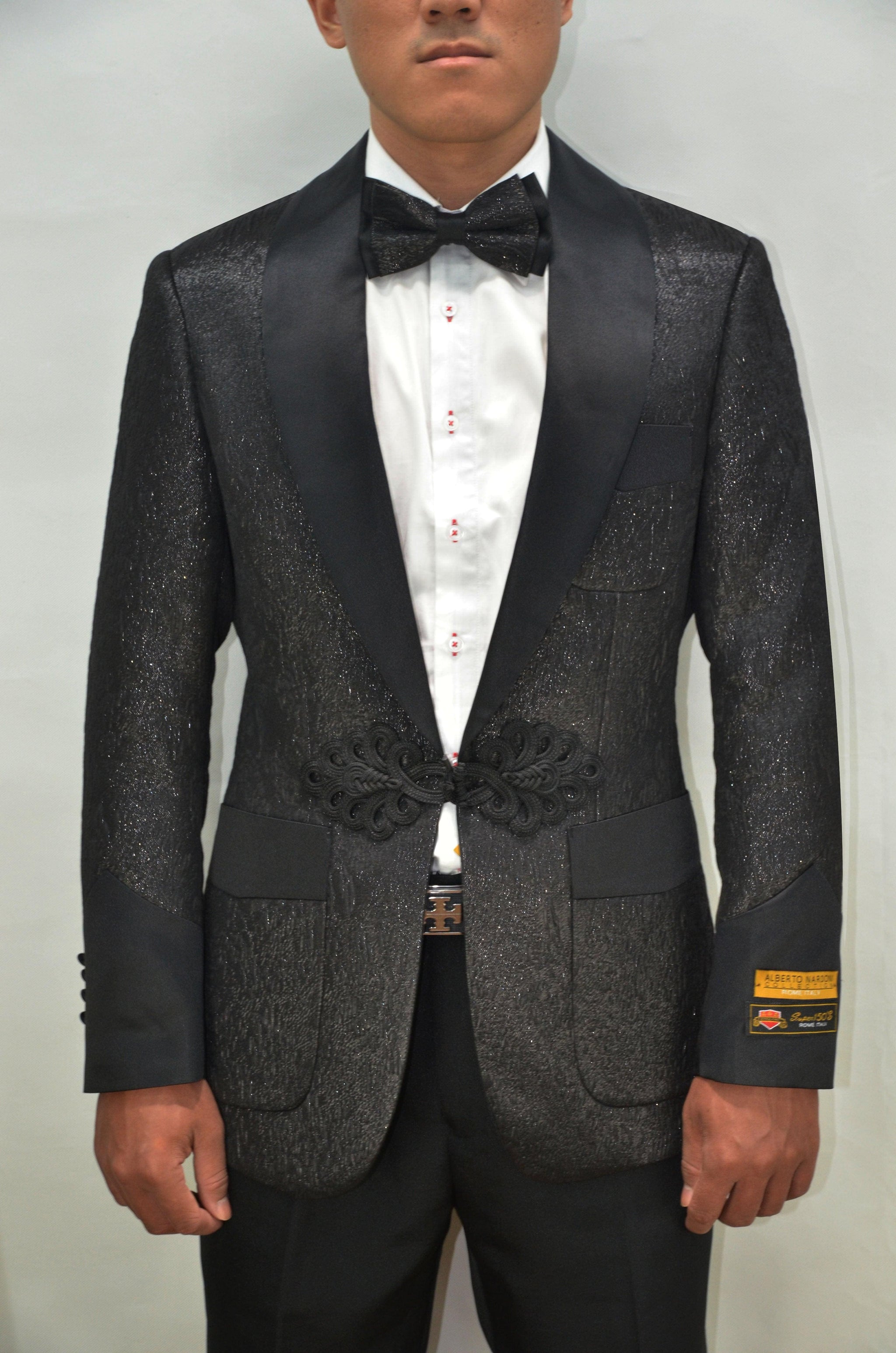 Mens Black & Purple Smoking Jacket by Alberto Nardoni