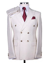 Suits For Easter - Mens Easter Suit - Mens Designer Modern Fit Double Breasted Wool Suit with Gold Buttons in White - AlbertoNardoniStore