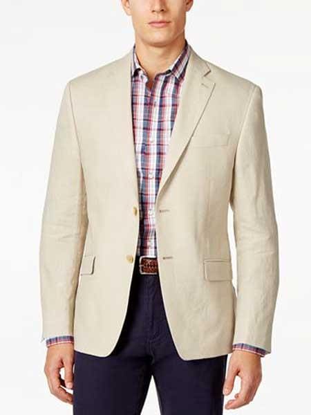 Tan Linen Blazer - Mens Tan Linen Blazer - AlbertoNardoniStore