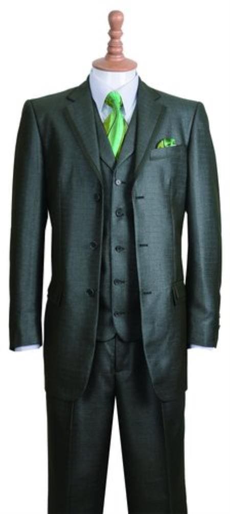 Men'S 3 Piece 3 Buttons Fashion Suit With 2 Tone Lapels Dark Navy - Three Piece Suit