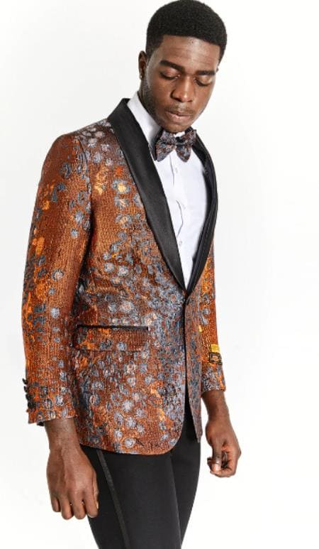 burnt orange dress jacket Azazie James Burnt Orange Structured Stretch Classic Men's Wedding Suit Jacket Size 56 Short