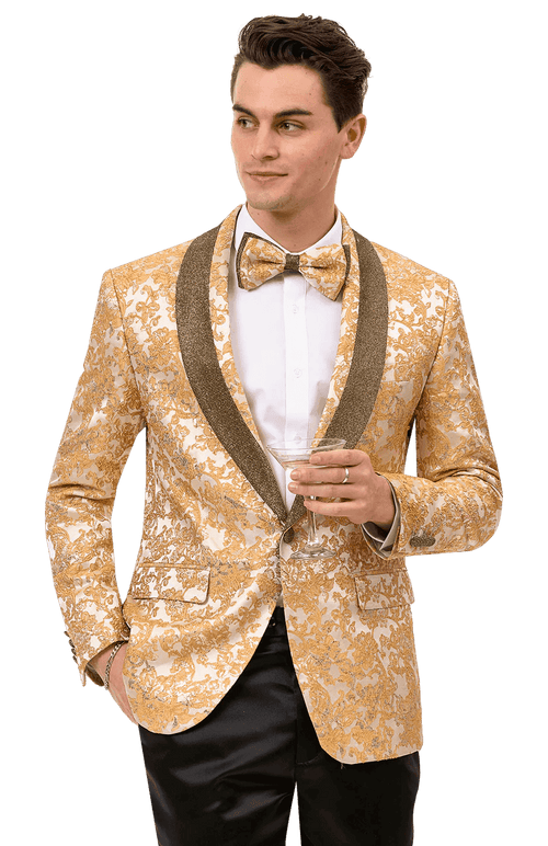 White and Gold Tuxedo Jacket + Matching Bowtie - AlbertoNardoniStore