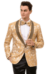 White and Gold Tuxedo Jacket + Matching Bowtie - AlbertoNardoniStore