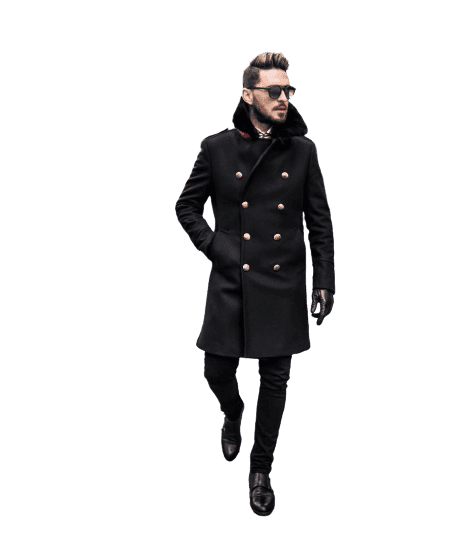 Wool Double Breasted Topcoat - Black - AlbertoNardoniStore