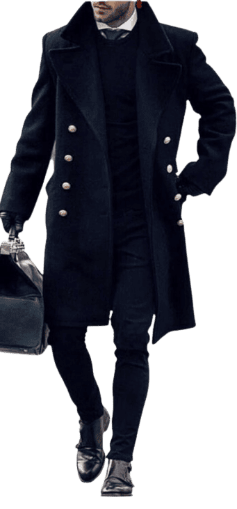 Wool Double Breasted Topcoat - Black - AlbertoNardoniStore