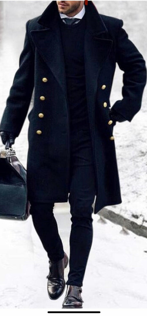 Wool Double Breasted Topcoat - Black - AlbertoNardoniStore