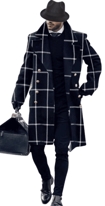 Wool Double Breasted Topcoat - Black Check - AlbertoNardoniStore