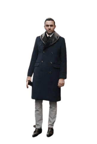 Wool Double Breasted Topcoat - Black Fur - AlbertoNardoniStore