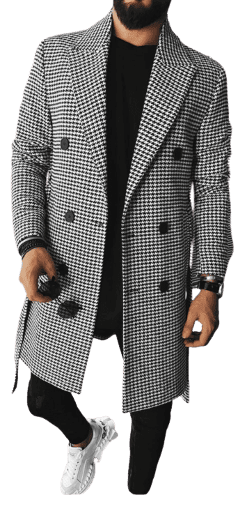 Wool Double Breasted Topcoat - Black / White - AlbertoNardoniStore