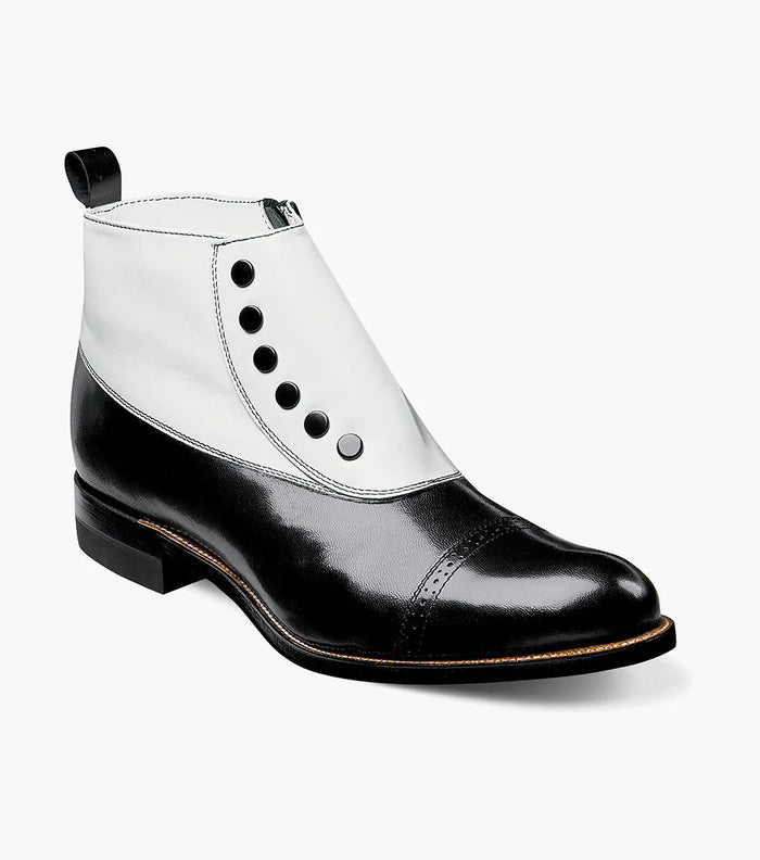 Mens 1920s Gangster Wingtip Dress Boot in Black and White