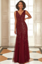 V-Neck Sleeveless Embroidered Tulle A‑Line Evening Gown By Amelia Couture 7886