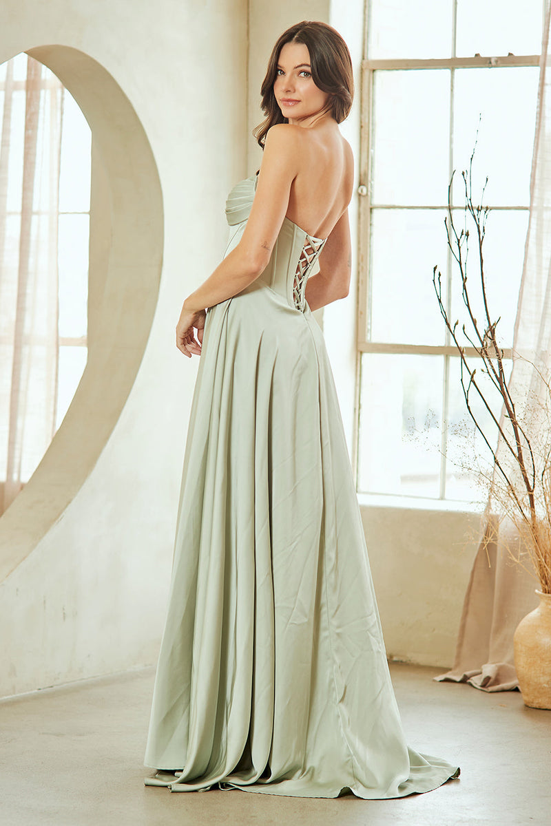 Strapless Sweetheart Satin Corset A-Line Prom Dress with Lace-Up Back by Amelia Couture 4053