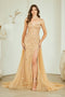 Champagne Beaded Corset Mermaid Prom Dress with Detachable Tulle Train by Amelia Couture SU091