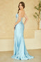 Elegant Satin Corset Prom Dress with Rhinestone Bow Bodice and High Slit by Amelia Couture CC1200