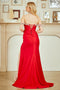Off Shoulder Rhinestone Trim Corset Prom Dress with Slit & Choker Necklace by Amelia Couture 7086
