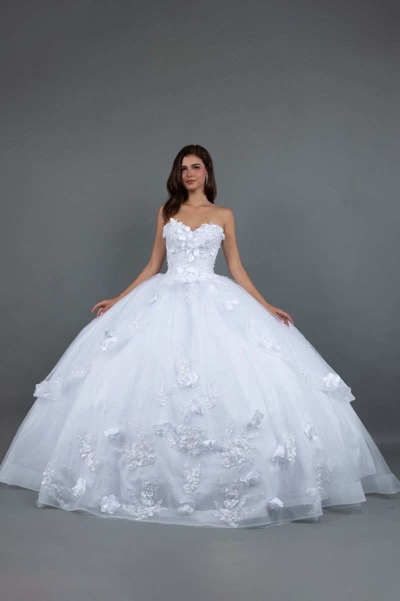 Juliet 1495HW 3D Floral Appliqué Glitter Tulle Strapless Wedding Ball Gown