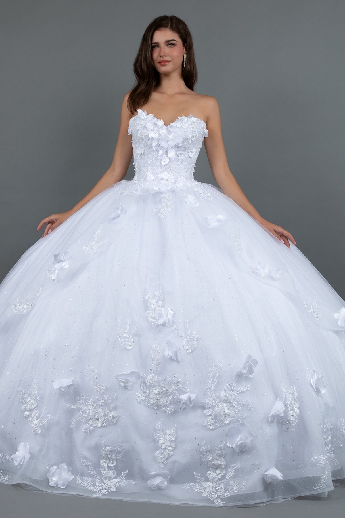 Juliet 1495HW 3D Floral Appliqué Glitter Tulle Strapless Wedding Ball Gown