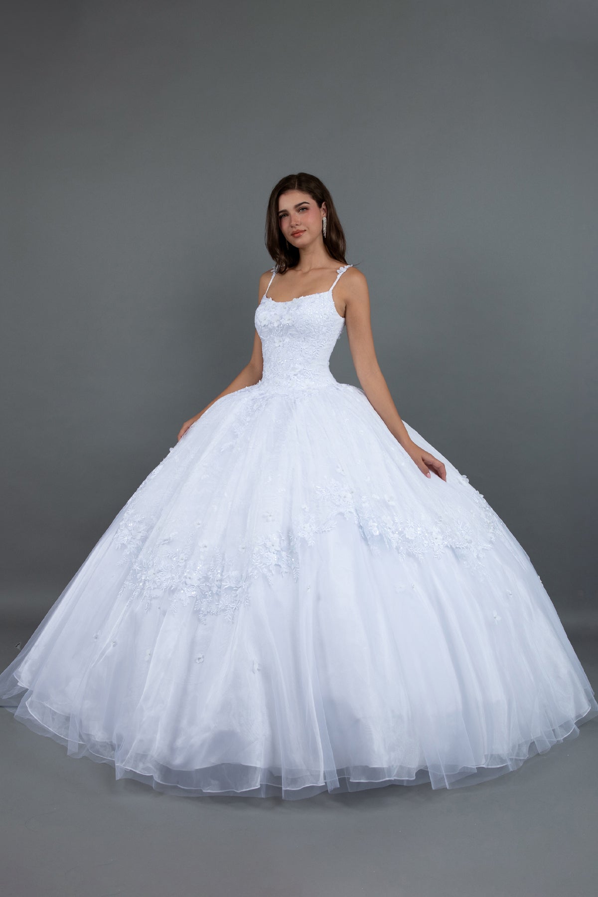 Juliet 1496HW Applique Lace-Up Tulle Wedding Ball Dress with A-Line Silhouette