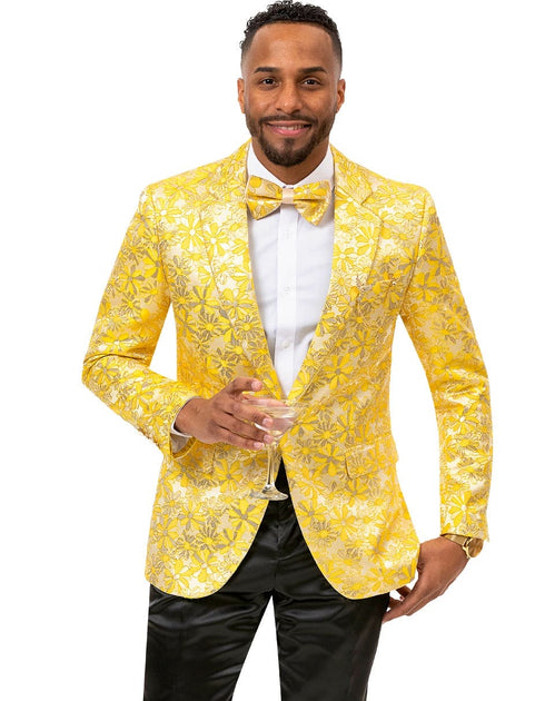 Mens Paisley Notch Prom Tuxedo Blazer in Yellow Gold