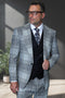 Men's Italian wool suit with houndstooth plaid. Features a peak lapel, one-button jacket and double-breasted vest. Available in black and white.

