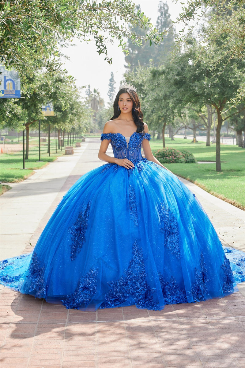 Juliet JT1505J Off Shoulder Applique Embroidered Glitter Tulle Quinceanera Dress