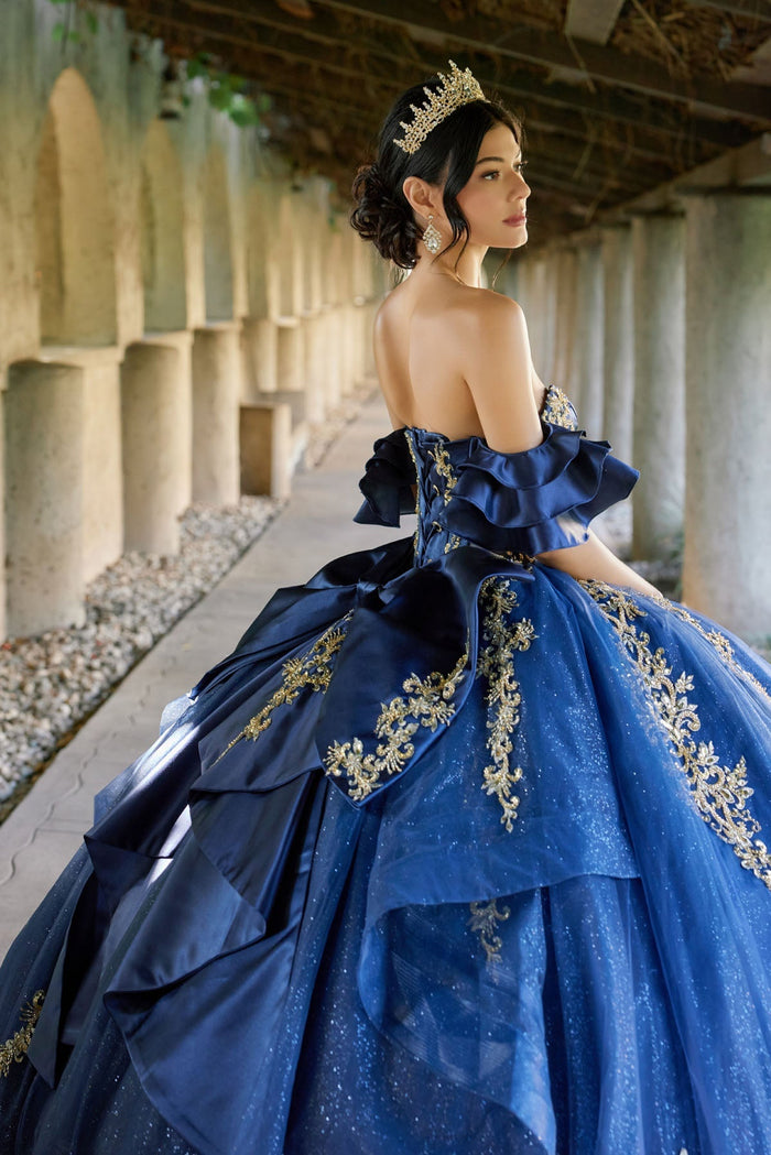 Juliet JT1504J Off Shoulder Applique A-Line Satin Quinceanera Dress