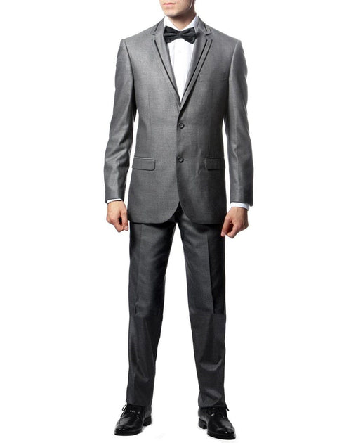 Grey Prom Suit - Gray Wedding Suit - Gray Tuxedo Grey & Black Trim Tuxedo