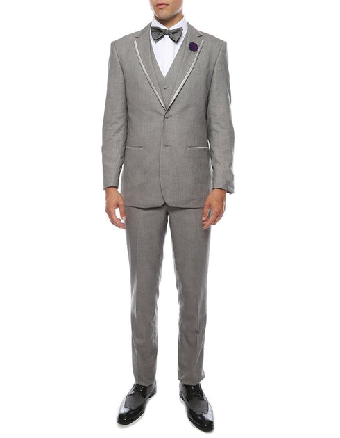 Grey Prom Suit - Gray Wedding Suit - Gray Tuxedo Vested Grey Trim Tuxedo