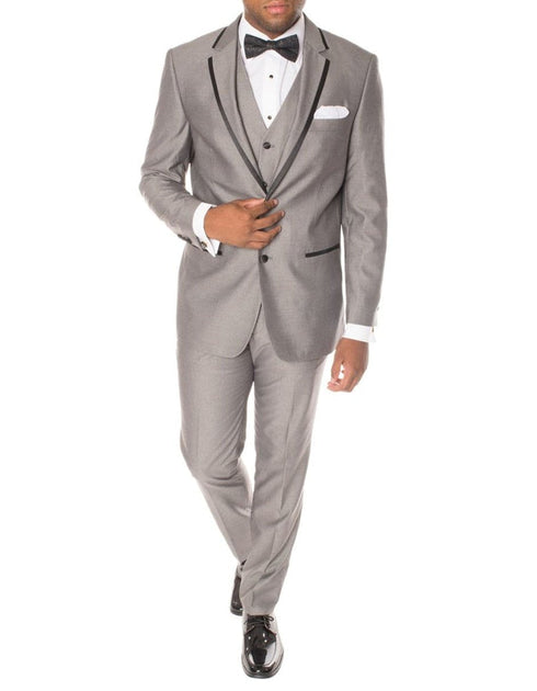 Grey Prom Suit - Gray Wedding Suit - Gray Tuxedo Grey Sharkskin Trim Tuxedo