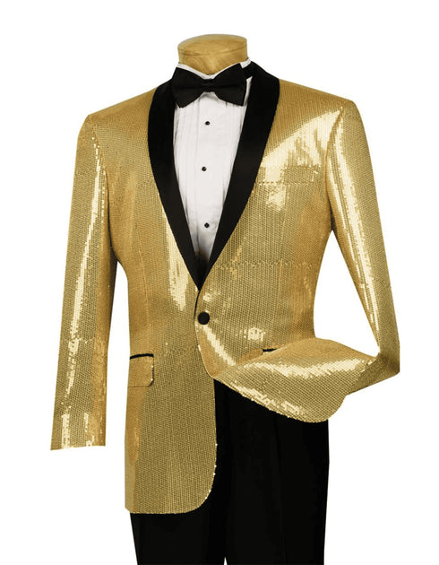 Mens Gold Sequin  1 ButtonTuxedo Blazer