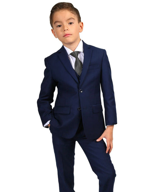 3 piece Suit - Navy Blue   Three Piece Suit - Boys Modern Fit 2 Button Vested Suit in Navy Blue