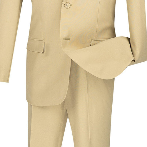 Beige Slim Fit Men's 2 Piece Business Suit 2 Button