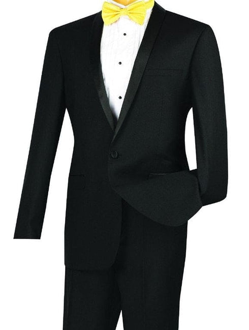 Kingsman Collection - Shawl Collar Slim Fit Tuxedo 2 Piece 1 Button Black