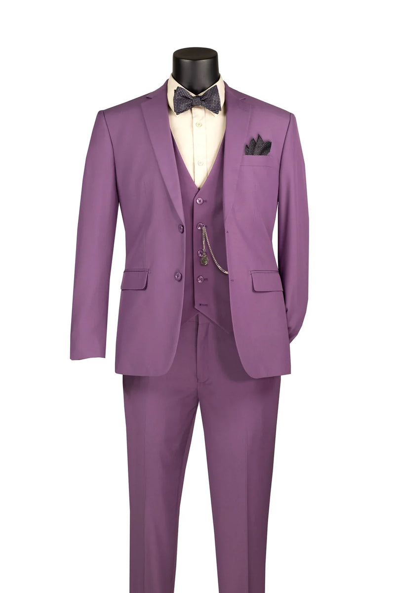 Men's Vintage Violet Solid Three Piece Suit