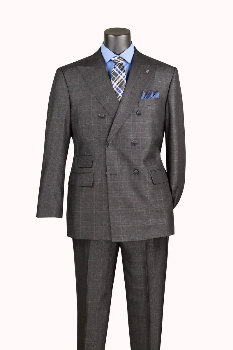 Men's Charcoal Glen Plaid Double Breasted Two Piece Suit