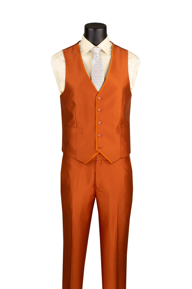 Men's Rust Solid Three Piece Suit