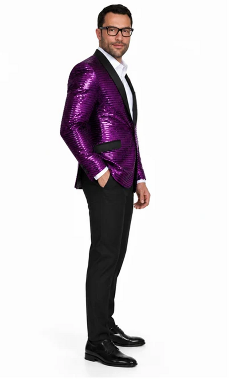 Men's Purple Shiny Sequin Paisley Blazer Dinner Jacket Sport Coat
