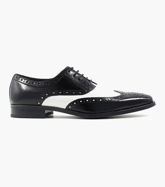 Mens 1920s Gangster Wingtip Dress Shoes in Black and White