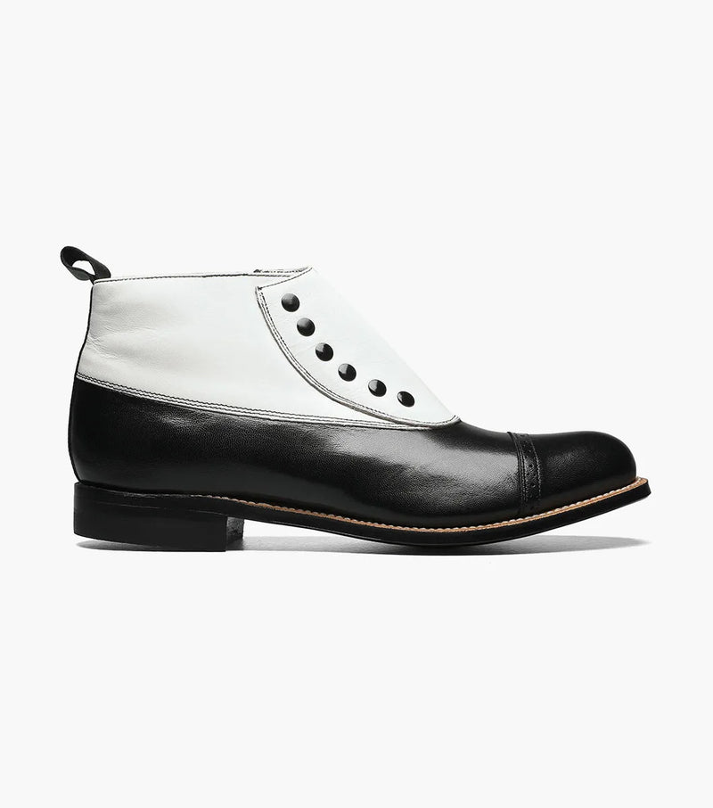 Mens 1920s Gangster Wingtip Dress Boot in Black and White