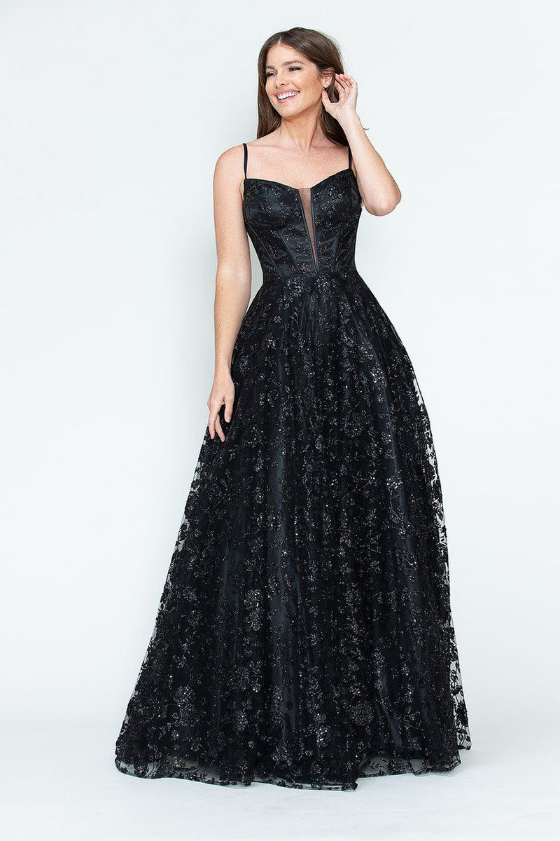 Lenovia 8241 Glitter Appliqué Mesh Tulle Sleeveless Dress