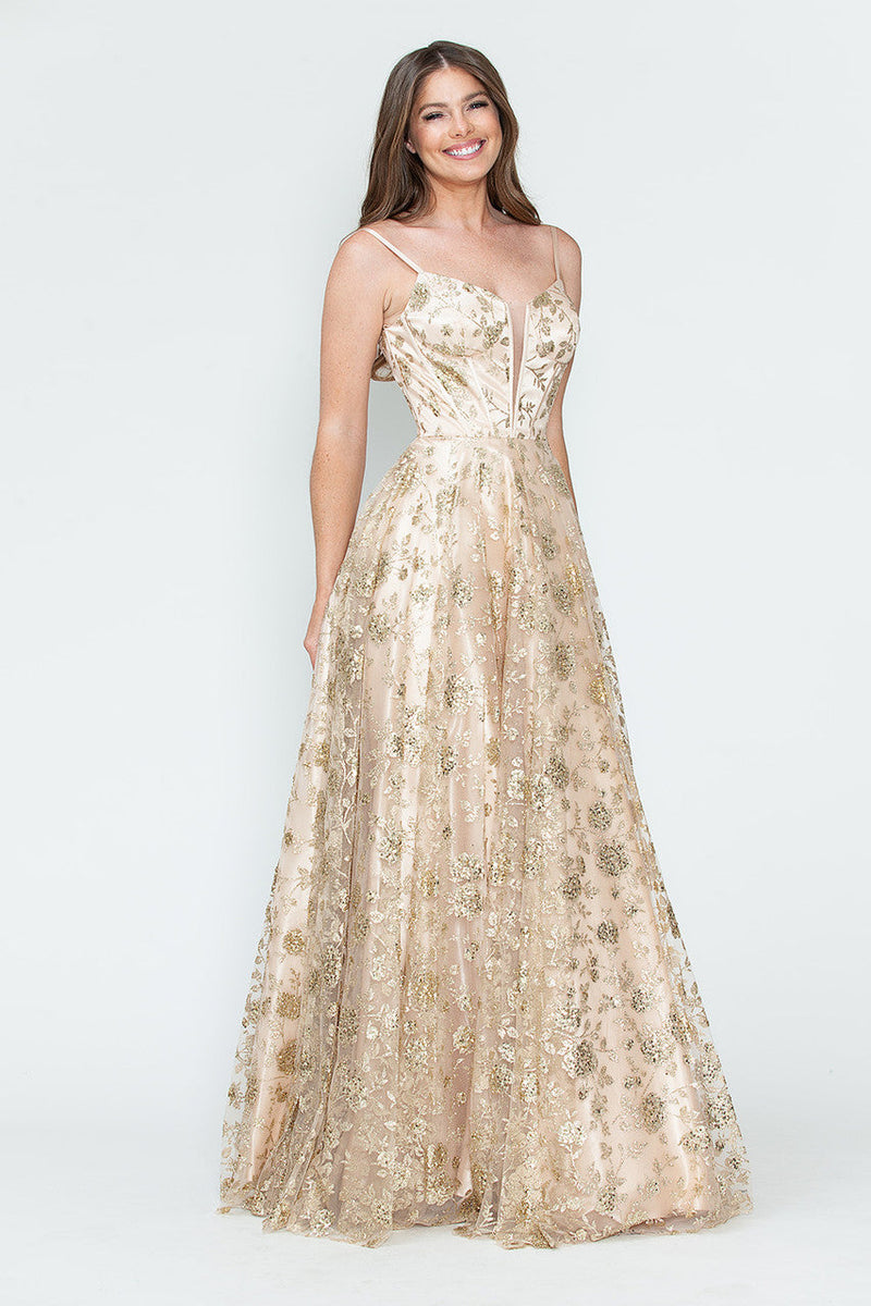 Lenovia 8241 Glitter Appliqué Mesh Tulle Sleeveless Dress