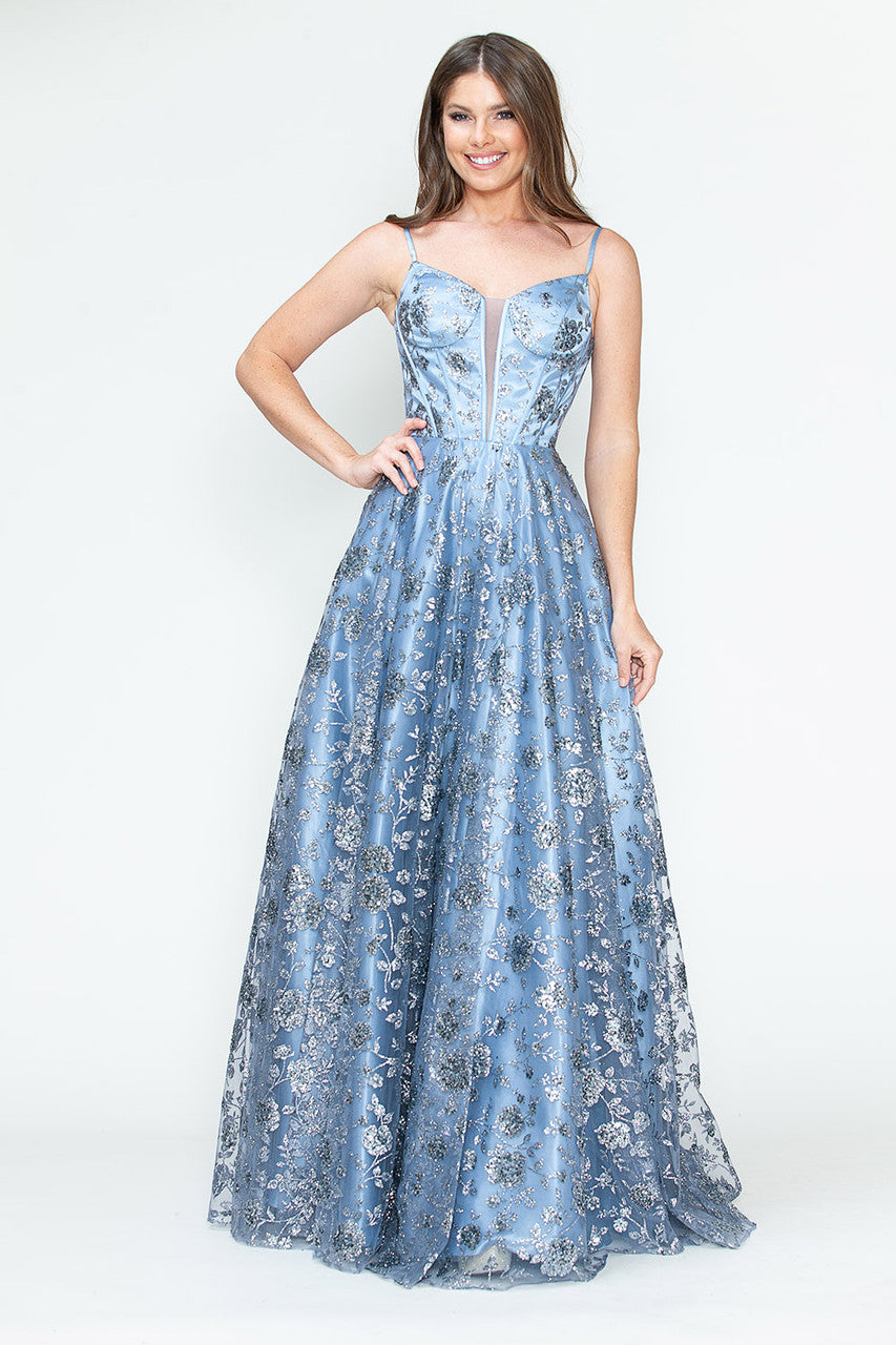 Lenovia 8241 Glitter Appliqué Mesh Tulle Sleeveless Dress