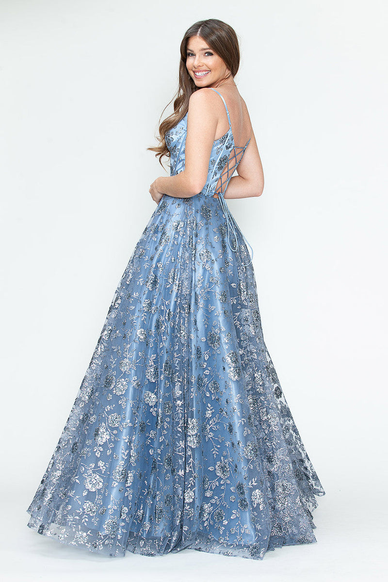 Lenovia 8241 Glitter Appliqué Mesh Tulle Sleeveless Dress